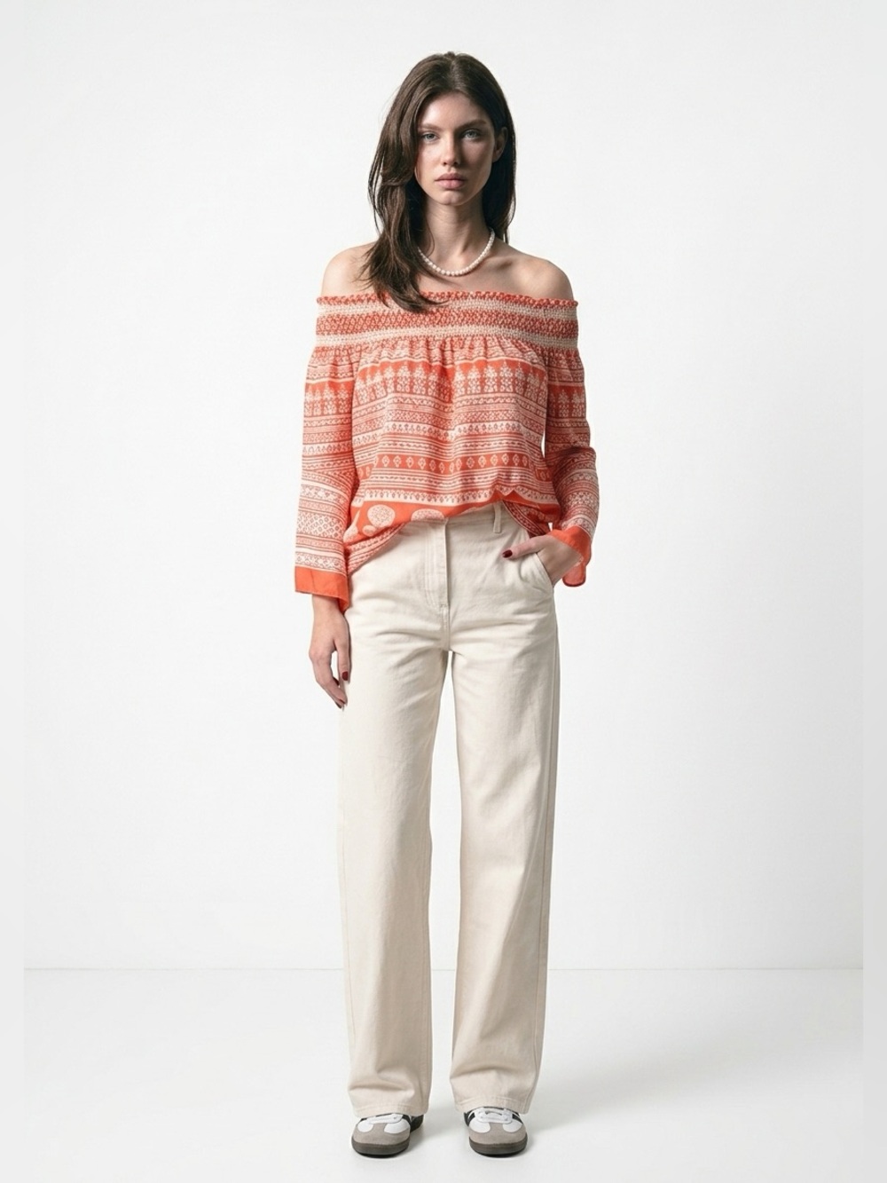 Hanii Y Orange Off-shoulder Boho Tunic Top Blouse | Bell Sleeve | Size38 - Picture 2 of 9